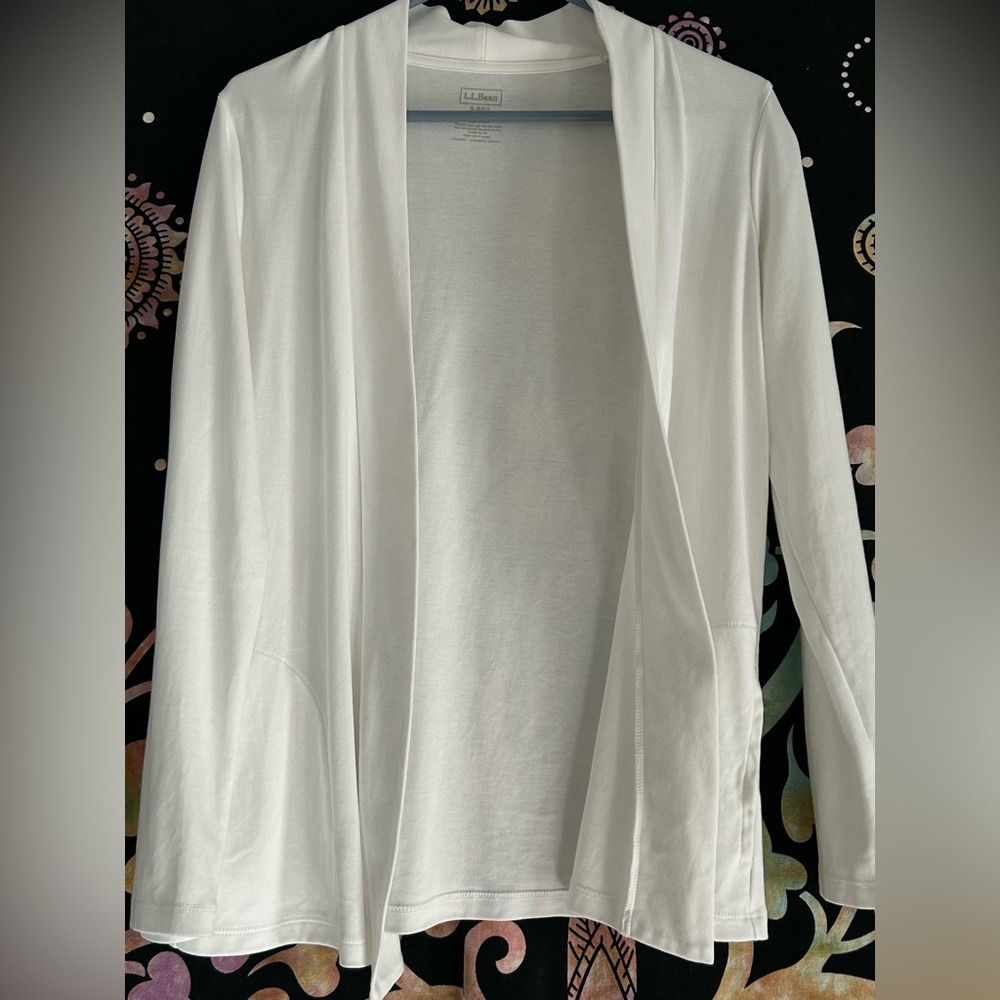 L.L. Bean Classic White Supima Cotton cardigan NWOT